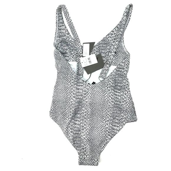 Prism Snake Print High Leg Tie Knot Black & White One Piece Swimsuit Small NWT - Picture 4 of 5